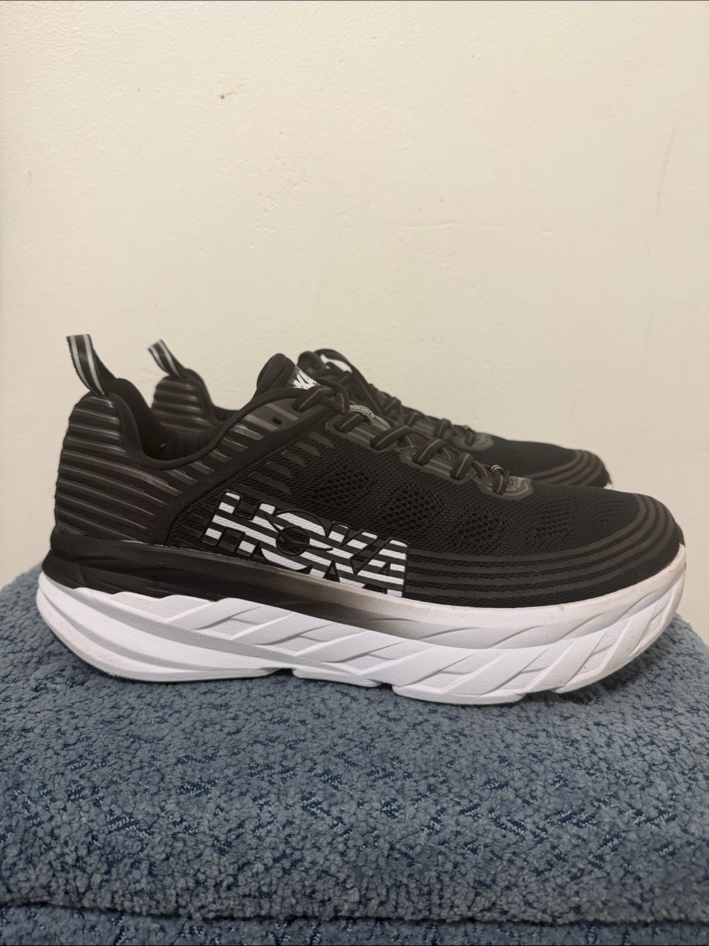 Hoka Men's Black and White Cushioning Running Sneakers